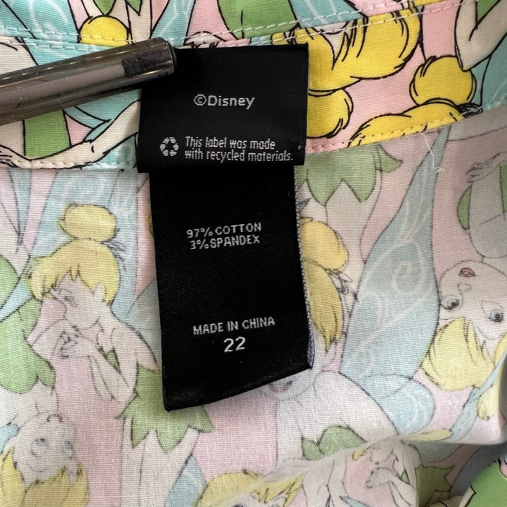 Torrid Disney Tinkerbell Dress Size 22 Pink Green Fairy Print Belted EUC - Picture 4 of 6